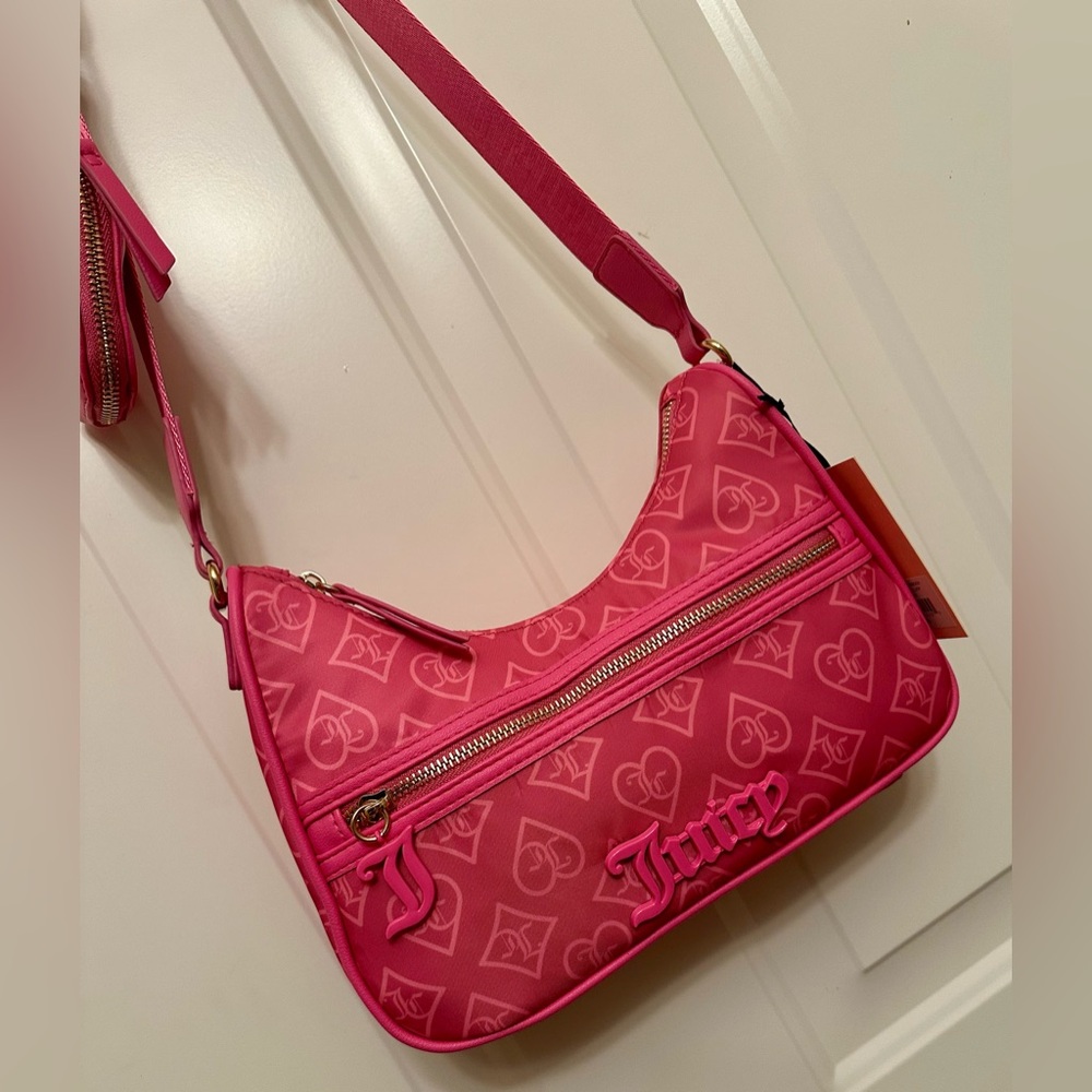 NWT Juicy Couture Bright Hot Pink Monogram Crossbody Bag Y2K Style w/ Coin Pouch - Picture 13 of 13